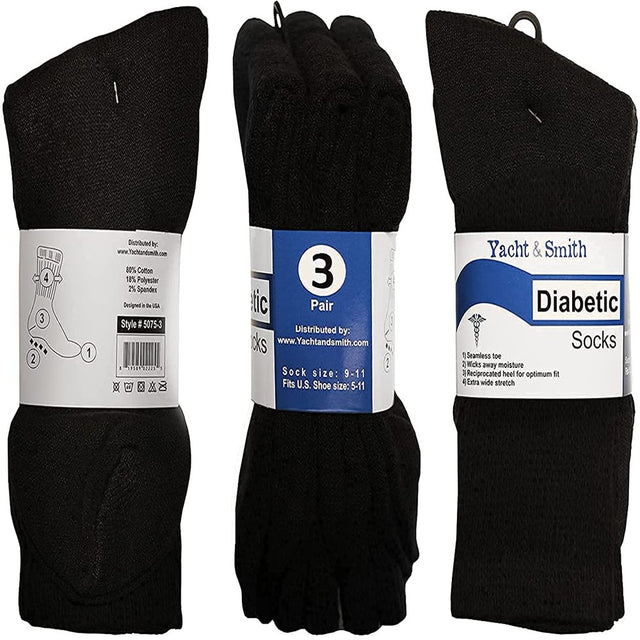 Yacht & Smith 12 Pack of King Size Diabetic Nephropathy and Edema Crew or Ankle Socks for Men Ring Spun Cotton Size 10-13