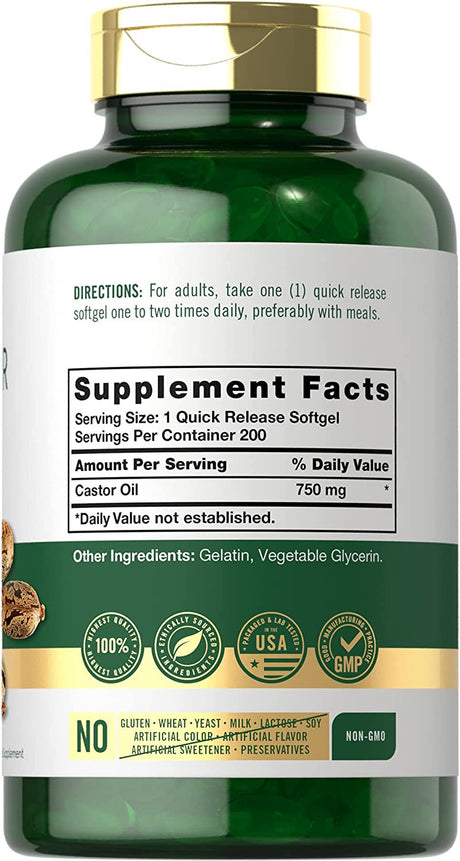 Castor Oil 750Mg | 200 Softgel | Traditional Herb | by Carlyle