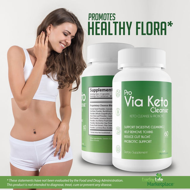 Pro via Keto Cleanse - Help Remove Toxins & Impurities - Plant-Based Natural Keto Cleanse with Probiotic Support - Support Digestive Cleansing & Reduced Gut Bloat - Aid Waste Removal & Detoxification