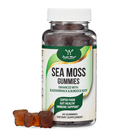 Sea Moss Gummies for Adults Max Strength 3,000Mg (60 Irish Sea Moss Gel Gummies Enhanced with Bladderwrack and Burdock Root) Superfood Gummies for Immune Support by Double Wood Supplements