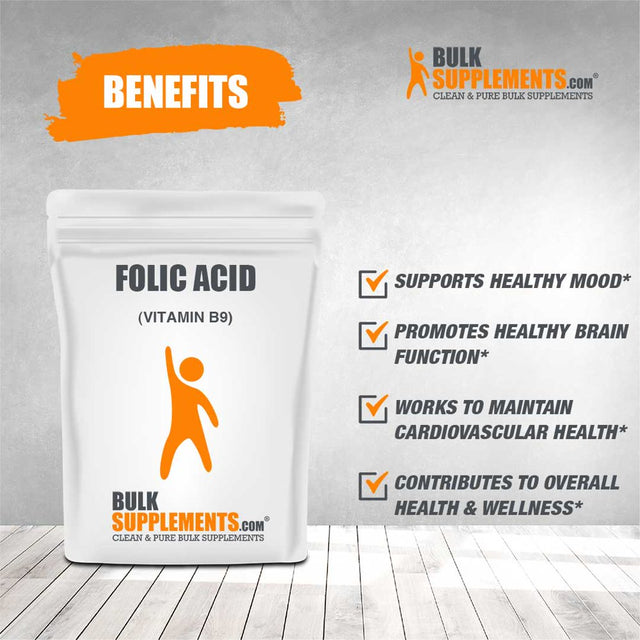 Bulksupplements.Com Folic Acid (Vitamin B9) Powder 480Mcg - Prenatal Vitamins (50 Grams)