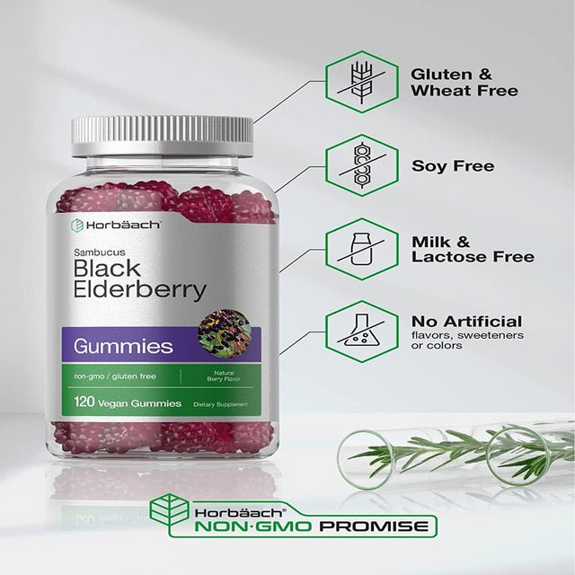 Black Elderberry with Zinc & Vitamin C | 120 Vegan Gummies | Natural Berry Flavor | by Horbaach