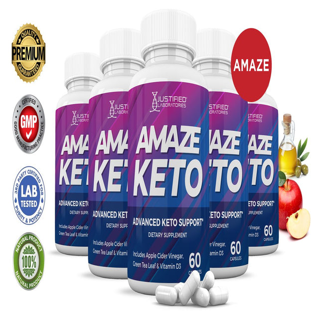 (5 Pack) Amaze Keto ACV Pills 1275Mg Alternative to Gummies Dietary Supplement 300 Capsules