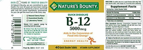 Nature'S Bounty Vitamin B12 5000 Mcg Quick Dissolve Tablets, Natural Cherry 40 Each - (Pack of 6)