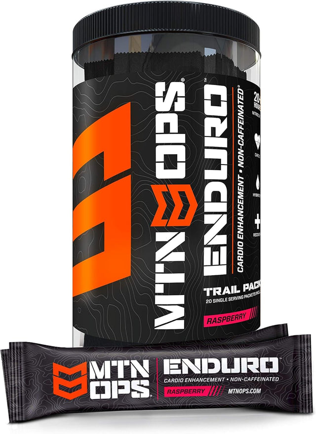 MTN OPS Enduro Trail Packs Nitric Oxide Supplement & Stim-Free Pre Workout - 20 Servings - with Magnesium Citrate, Beet Root Powder, Niacinamide, L Arginine & L Citrulline - Raspberry Flavor