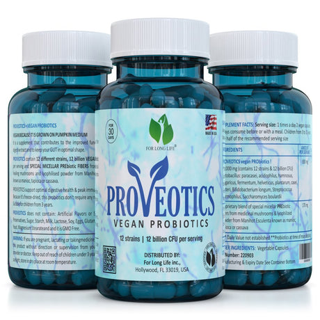 For Long Life - Proveotics - Vegan Probiotic Supplement - Digestive Enzymes - Probiotic Multi Enzymes with Probiotics and Prebiotics for Digestive Health for Women and Men