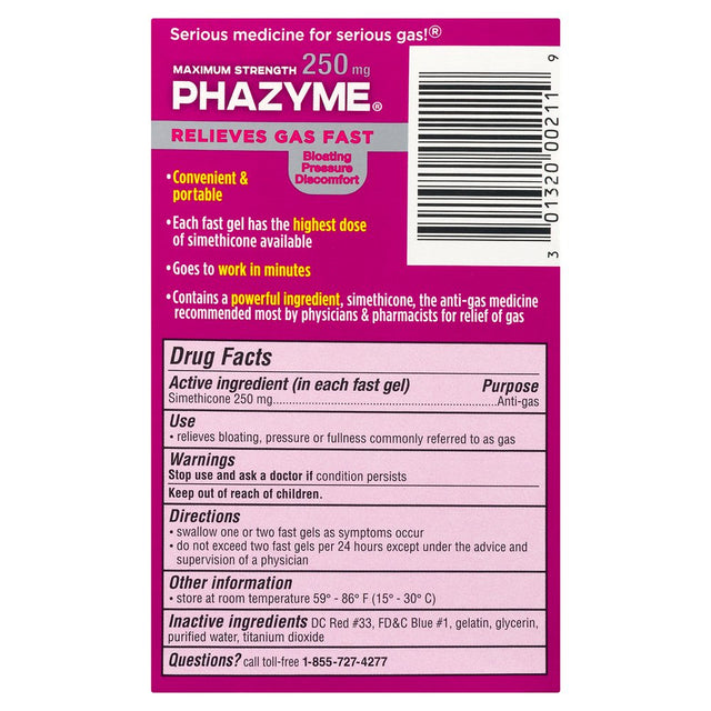 Phazyme Maximum Strength Gas & Bloating Relief, Works in Minutes, 12 Fast Gels