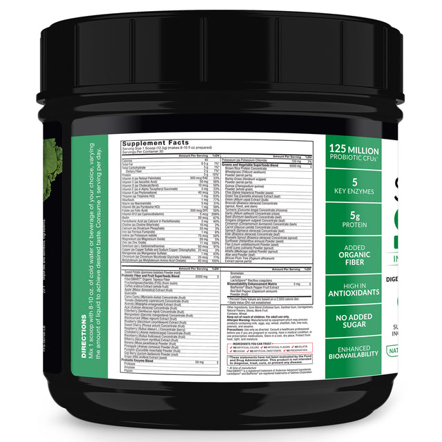 Smarter Greens Superfoods Powder, Greens Powder with Probiotics, Digestive Enzymes, Antioxidants, and Fiber, Superfood Powder to Support Digestion, Immunity, and Energy, Force Factor, 30 Servings