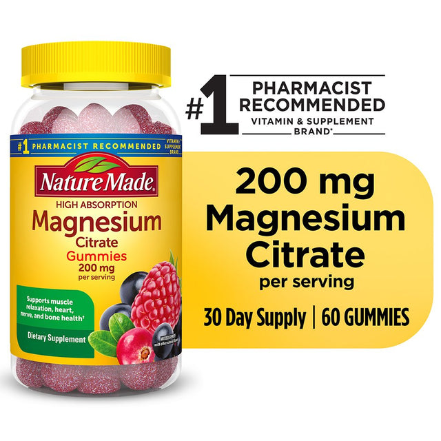 Nature Made High Absorption Magnesium Citrate 200Mg Gummies, 60 Count