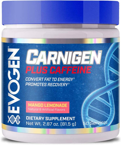 Evogen Carnigen plus Mango Lemonade | Carnitine + Caffeine Fat Burning Powder, Carnitine Tartrate, Acetyl-L-Carnitine, Carnitine Orotate, Carnitine Fumarate, Bioperine