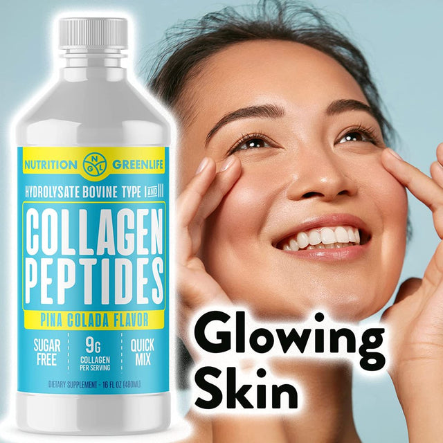 Collagen Peptides Hydrolyzed Liquid Concentrate 9000Mg Hair, Skin, Nail Health Supplement Sugar Free Vitamin C 16 Oz