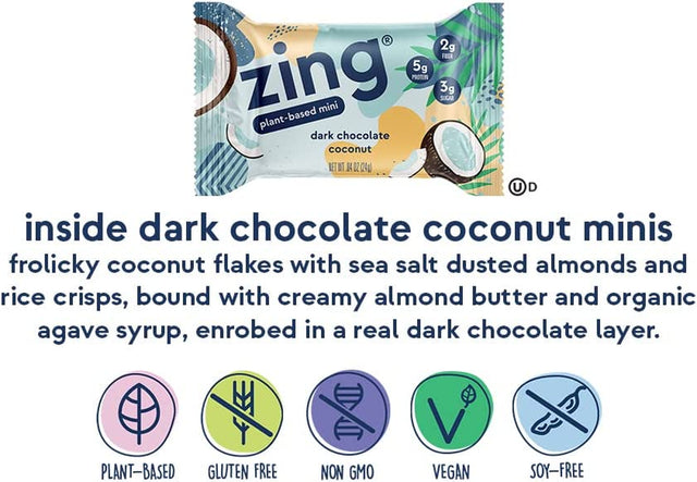 Zing Bars 100 Calorie, Moist and Delicious, Dark Chocolate Coconut, (18 Snack Size Bars)