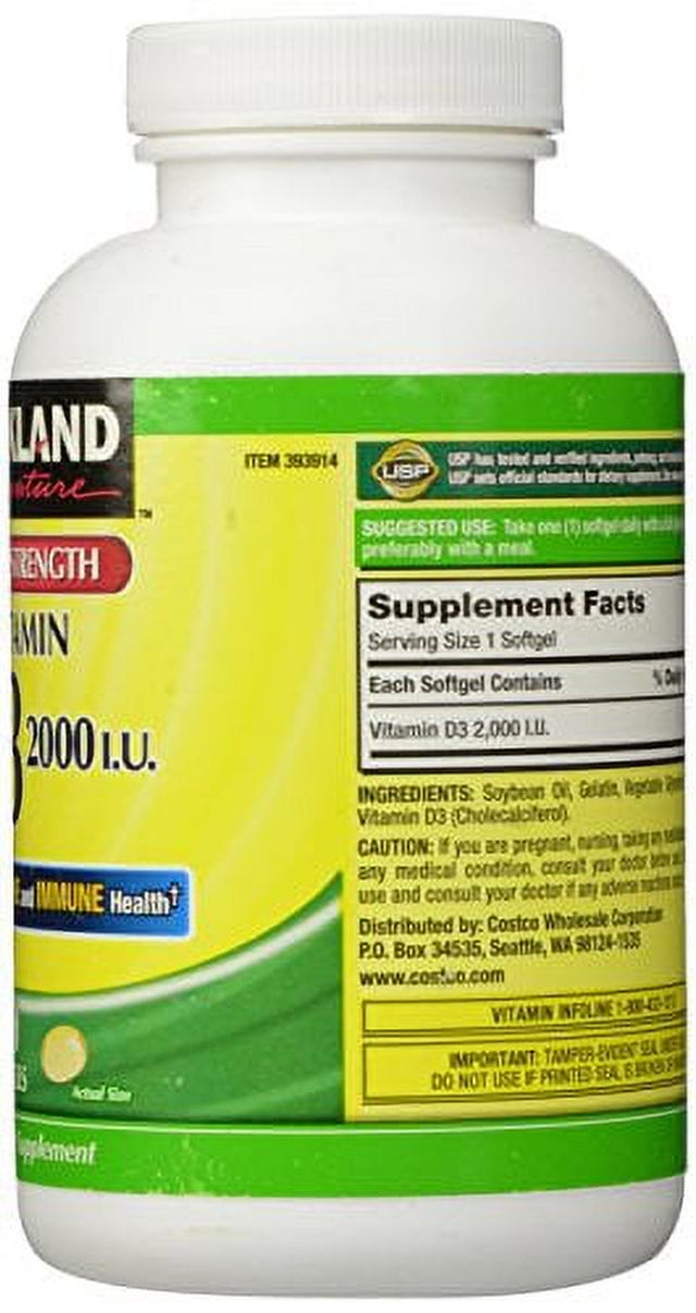 Kirkland Signature Extra Strength Vitamin D3 2000 I.U. 600 Softgels, Bottle