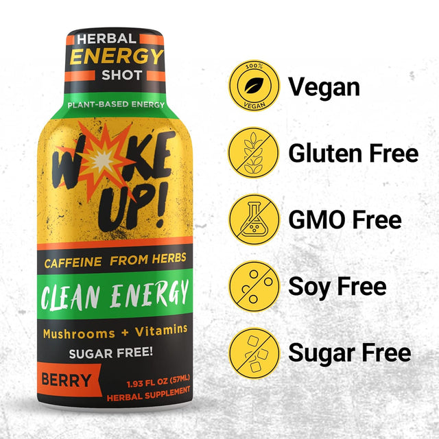 Woke Up! Clean Energy Shot - Sugar Free Energy Drink with Vitamin B12 and Yerba Mate Extract Boost Your Energy - Natural Energy Drink - Zero Sugar Healthy Caffeine Energy Drink 12 Pack