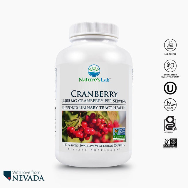 Nature'S Lab Cranberry 5400Mg – 180 Count (6 Month Supply) - Supports Urinary Tract Health* – Non-Gmo Verified, Vegan, Gluten Free