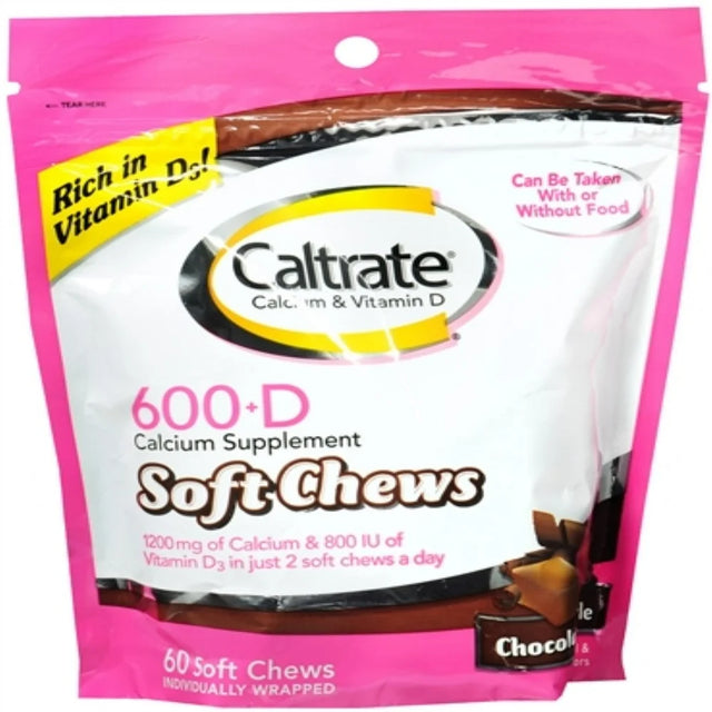 Caltrate Calcium & Vitamin D Soft Chews Chocolate Truffle 60 Each (Pack of 4)