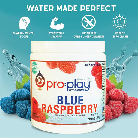 Pro:Play Electrolyte Hydration Drink with Magnesium, Sugar Free, 40 Serving Tub, Blue Raspberry