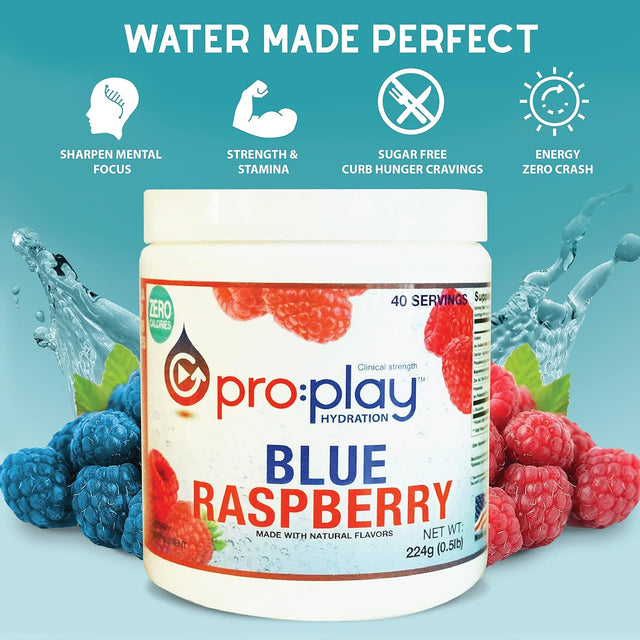 Pro:Play Electrolyte Hydration Drink with Magnesium, Sugar Free, 40 Serving Tub, Blue Raspberry