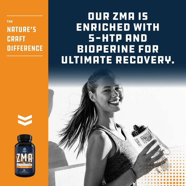 Nature'S Craft ZMA 90 Capsules Zinc Magnesium 5HTP - Sleep Supplement for Optimal Recovery