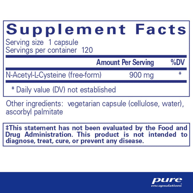 Pure Encapsulations NAC 900 Mg | N-Acetyl Cysteine Amino Acid Supplement for Lung and Immune Support, Liver, Antioxidants, and Free Radicals* | 120 Capsules