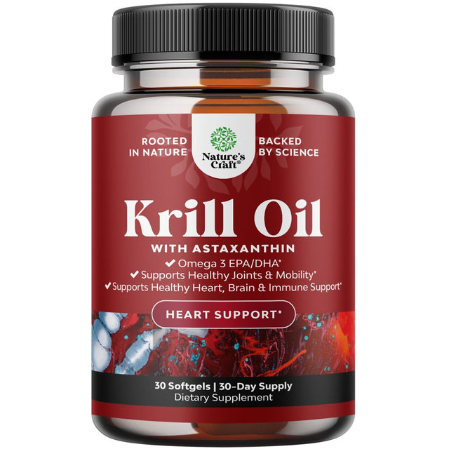 Antarctic Krill Oil 500Mg Softgels - High Absorption Krill Oil Omega 3 Fatty Acid Supplement with Potent EPA DHA Astaxanthin and Phospholipids - Wild Caught Burpless Fish Oil Omega 3