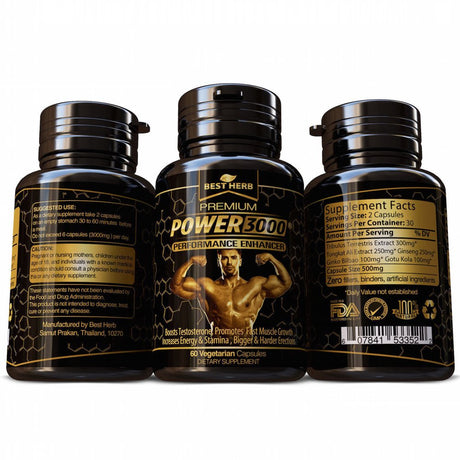 POWER 3000 MALE PERFORMANCE ENHANCER TESTOSTERONE BOOSTER MUSCLE GROWTH 60 CAPSULES