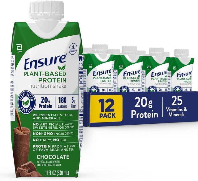 Ensure 100% Plant-Based Vegan Protein Nutrition Shakes with 20G Fava Bean and Pea Protein, Chocolate, 11 Fl Oz, 12 Count