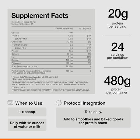 Momentous Essential Grass-Fed Whey Protein Isolate, 24 Servings per Pouch for Essential Everyday Use, Gluten-Free, NSF Certified (Chocolate)