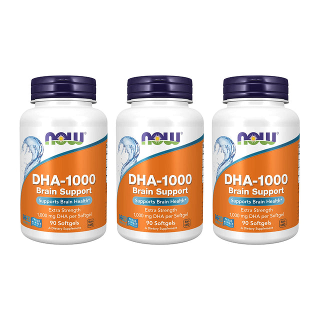 NOW Supplements, DHA 1,000 Brain Support, Extra Strength, 1,000 Mg DHA, 90 Softgels (Pack of 3)