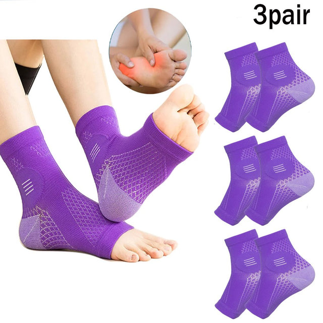 3Pair Compression Socks for Women Ankle Compression Sleeves Braces Arch Support Neuropathy Soothe Socks,Soothesocks for Men Women，Adult-L，Purple