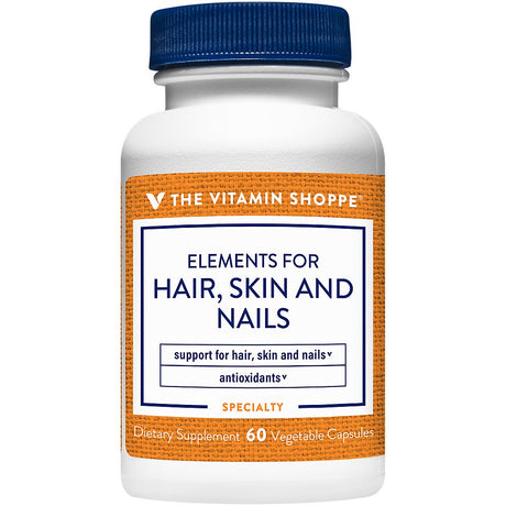 The Vitamin Shoppe Elements for Hair, Skin & Nails, Antioxidant That Supports Growth of Hair, Skin & Nail Health with Collagen Type II Powder & Hyaluronic Acid (60 Veggie Capsules)