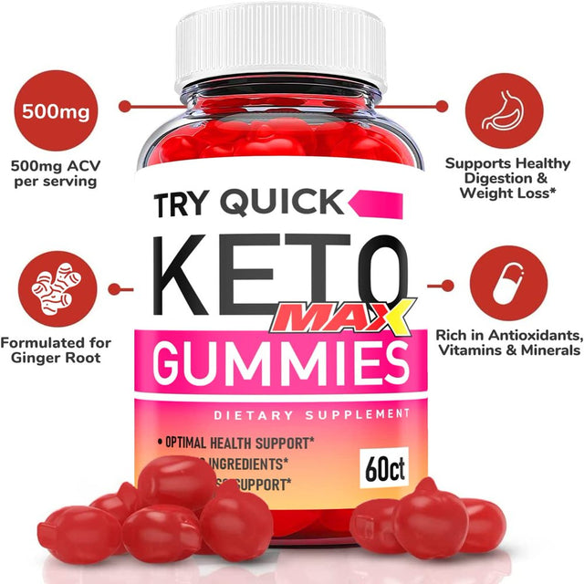 (2 Pack) Try Quick Max Keto ACV Gummies - Supplement for Weight Loss - Energy & Focus Boosting Dietary Supplements for Weight Management & Metabolism - Fat Burn - 120 Gummies