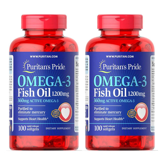 Puritan'S Pride Omega-3 Fish Oil 1200 Mg (360 Mg Active Omega-3) 100 Softgels 2 Pack