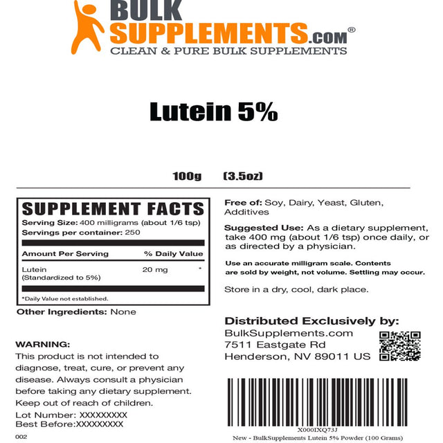 Bulksupplements.Com Lutein 5% (100G - 250 Servings)