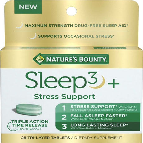 Nature’S Bounty Sleep3 Sleep Aid with Melatonin, Relaxation and Stress Relief Tri-Layered Tablets, 10 Mg, 28 Ct