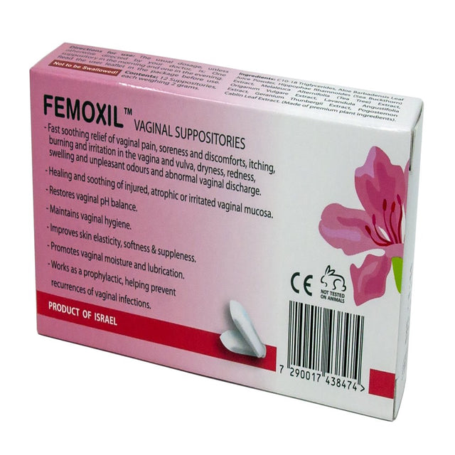 Dr. Schavit FEMOXIL Vaginal Suppositories - Natural Plant-Based Formula for the Treatment of Bacterial, Viral and Yeast Infection of the Vagina. Provides Fast Soothing Relief - Ph Balance and Health