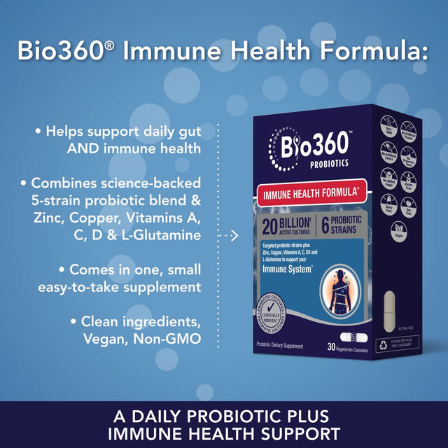 Bio360 Probiotics Immune Health Formula for Immunity & Digestive Support, 30 Ct