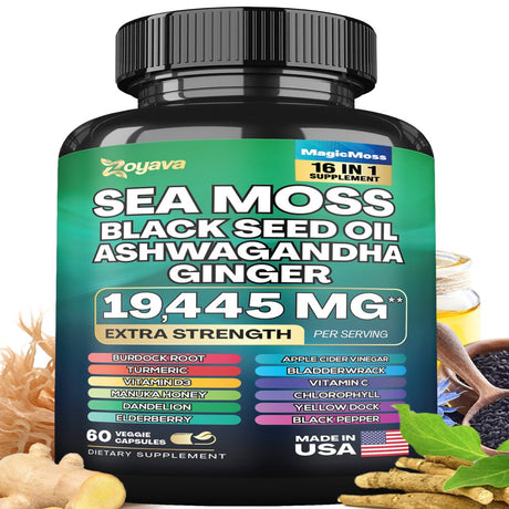 Zoyava Sea Moss Blend, 19,445 MG All-In-One Formula with over 15+ Super Ingredients, Extra Strength & High Potency