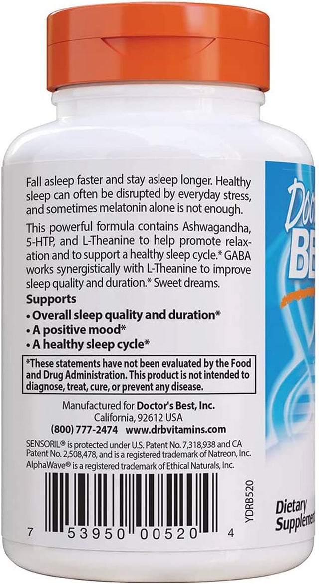 Doctor'S Best Superior Sleep with Sensoril, Formula Contains Ashwagandha, 5-HTP, L-Theanine & GABA, 60 Count