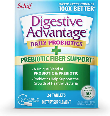 Digestive Advantage Prebiotic Fiber + Probiotics for Digestive Health, Daily Probiotics for Women & Men, Support for Occasional Bloating, Minor Abdominal Discomfort & Digestive Balance, 24Ct Tablets