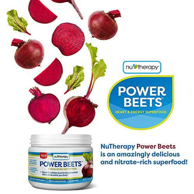 Nu-Therapy Power Beets - Super Concentrated Circulation Superfood - Dietary Supplement Â€“ Delicious Acai Berry Pomegranate Flavor Â€“ Non-Gmo Beet Juice Powder - 30 Servings, Red, 5.8 Ounce