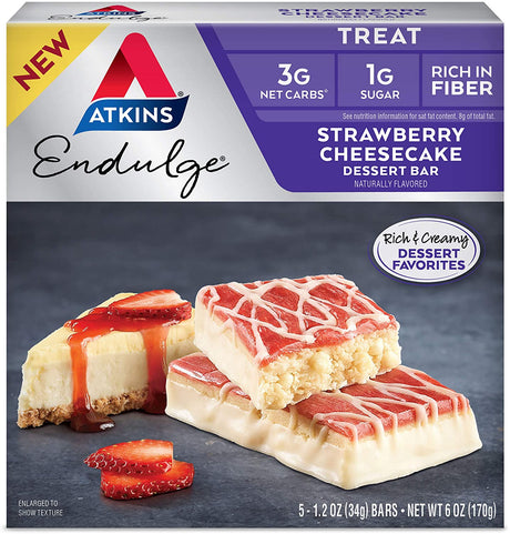 Atkins Endulge Treat Strawberry Cheesecake Dessert Bar, 6 Ounce (5 Bars)