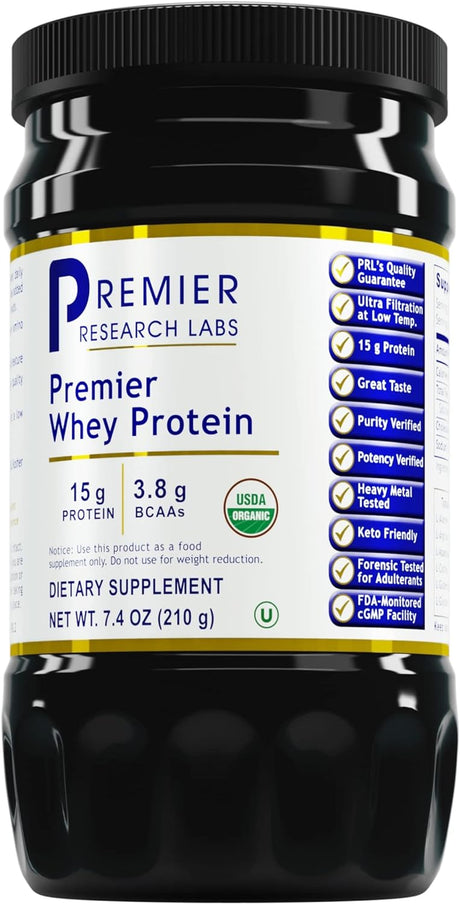 Premier Research Labs Whey Protein Powder - Amino Acid Protein - Low Heat Filtered - Kosher Drink Mix - 7.4 Oz