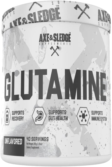 Axe & Sledge Supplements Glutamine Basics Powder, Supports Recovery, Gut Health, and Immune System, Unflavored, Contains No Artificial Substances, Fillers, or Excipients, 40 Servings