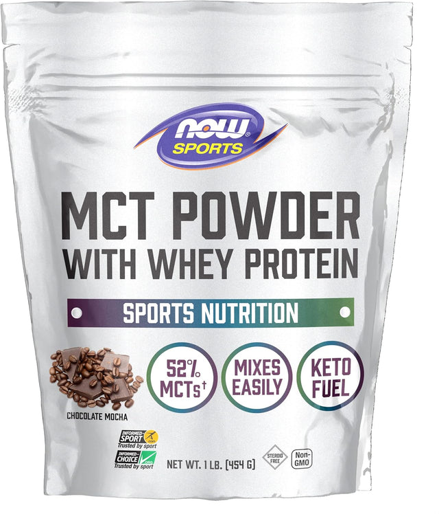 NOW Sports Nutrition, MCT Powder with Whey Protein Isolate, 52% Mcts, Chocolate Mocha, 1-Pound