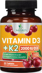 Vitamin D3 K2 as MK-7 with 2000Iu of D3 & 75Mcg K2, Vitamin K2 D3 Bone Strength Supplements Support Calcium Absorbtion for Teeth & Bone Health + Muscle & Immune Health Support - 60 Chewable Tablets