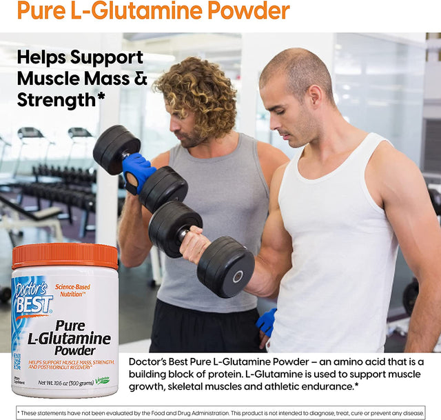 Doctor'S Best Pure L-Glutamine Powder, Supports Muscle Mass, Strength & Post-Workout Recovery, Amino Acid, 300G