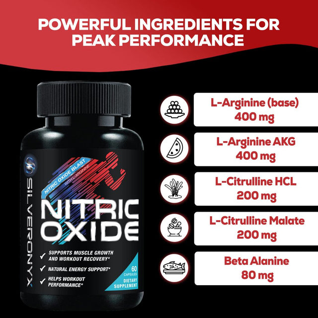 Extra Strength Nitric Oxide Supplement L Arginine 3X Strength - Citrulline Malate, AAKG, Beta Alanine - Premium Muscle Supporting Nitric Booster for Strength & Energy to Train Harder - 60 Capsules