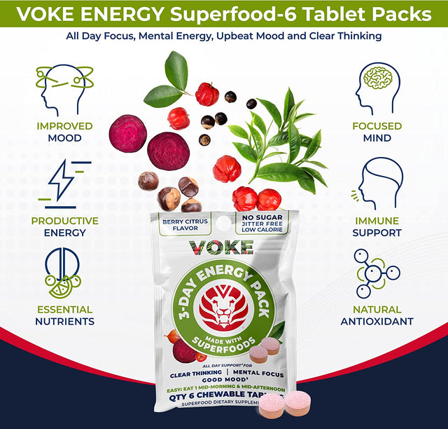 Energy Tablets - Rapid Focus Superfood Chewable Tablets, Pocket Portable, Resealable Packaging, Vitamin C, Supports Focus Memory Concentration Clear Thinking and Good Mood. 30 Count (Pack of 5)