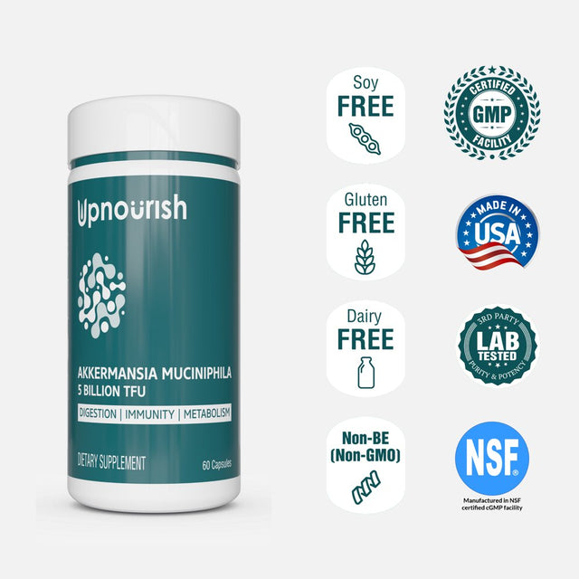 Akkermansia Muciniphila Probiotics for Digestive Health - 5 Billion TFU Akkermansia Probiotic for Leaky Gut Repair, GLP-1 and Immunity, Prebiotics and Probiotics for Women and Men, 60 Vegan Capsules